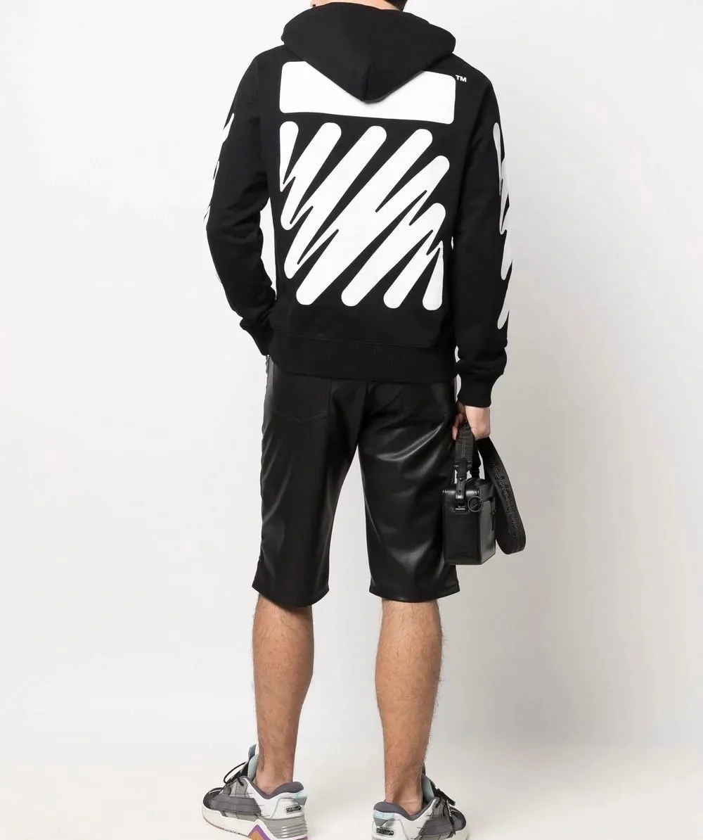 Top tested version OFF-WHITE OW black and white graffiti brush wavy pattern zebra crossing ECG men's and women's loose T-shirt unisex zipper hoodie sweatshirt After the ECG series, the tiger stripe pattern appears again. This may be another simple and luxurious new model after the merger with LV. Awesome black and white color scheme, new artistic derivation of signature elements, and simple fashion style is remarkable. Small dropped shoulders, slightly wide style, suitable for both men and women.  Imported glue technology, extremely strong. 21 brand new washable collar label tags, customized one to one. The fabric is 480g double-ply double-yarn terry fabric, which is full of drape and smooth to the touch. A must-have for fall and winter!  Color: Black Size: XS-L P:410